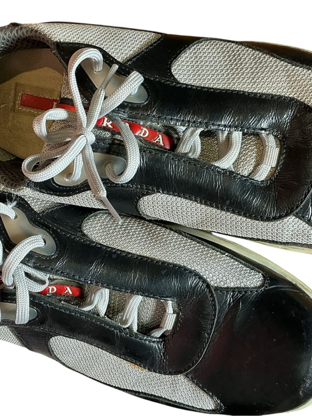 Y2K Prada Mesh Nylon Men's America Cup Leather Low Profile Sneakers 10 - Picture 3 of 4